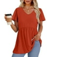thumbnail image 3 of TQWQT Plus Size Tunic Tops for Women Babydoll Short Sleeve Peplum Tops Loose Solid Color Tees Blouse Puff Sleeve Tunic Top Maternity Clothes Saffron M, 3 of 5