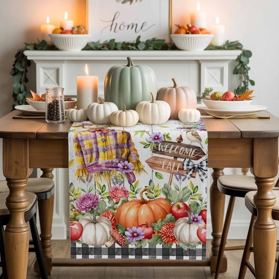 Fall Pumpkin Table Runner, Autumn Thanksgiving Kitchen Dining Table Decoration for Home Party Decor 13x36 Inches