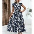 thumbnail image 2 of Robe à Manches 3/4 pour Femmes, Robe d'Été pour Femmes, Robe d'Été à Manches Volantes Plissée à Col Rond Imprimé avec Lacets, Robe d'Été pour Filles, 2 of 5