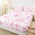 thumbnail image 4 of Manfei Pink Princess Castle Bow Full Size Sheets For Kids Girls,Patchwork Geometric Plaid Bed Sheets,4-Piece, 4 of 6