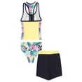 thumbnail image 2 of YONGHS Kids Girls 3 Piece Tankini Swimsuit Floral Print Top with Boyshorts Bottoms Swimwear 4-16 Yellow Lemon 10, 2 of 7