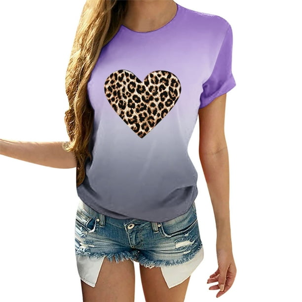 Camisetas con degradado de cuello redondo para mujer Blusas cómodas sueltas a la moda Tops de San Valentín Fridja gope1337