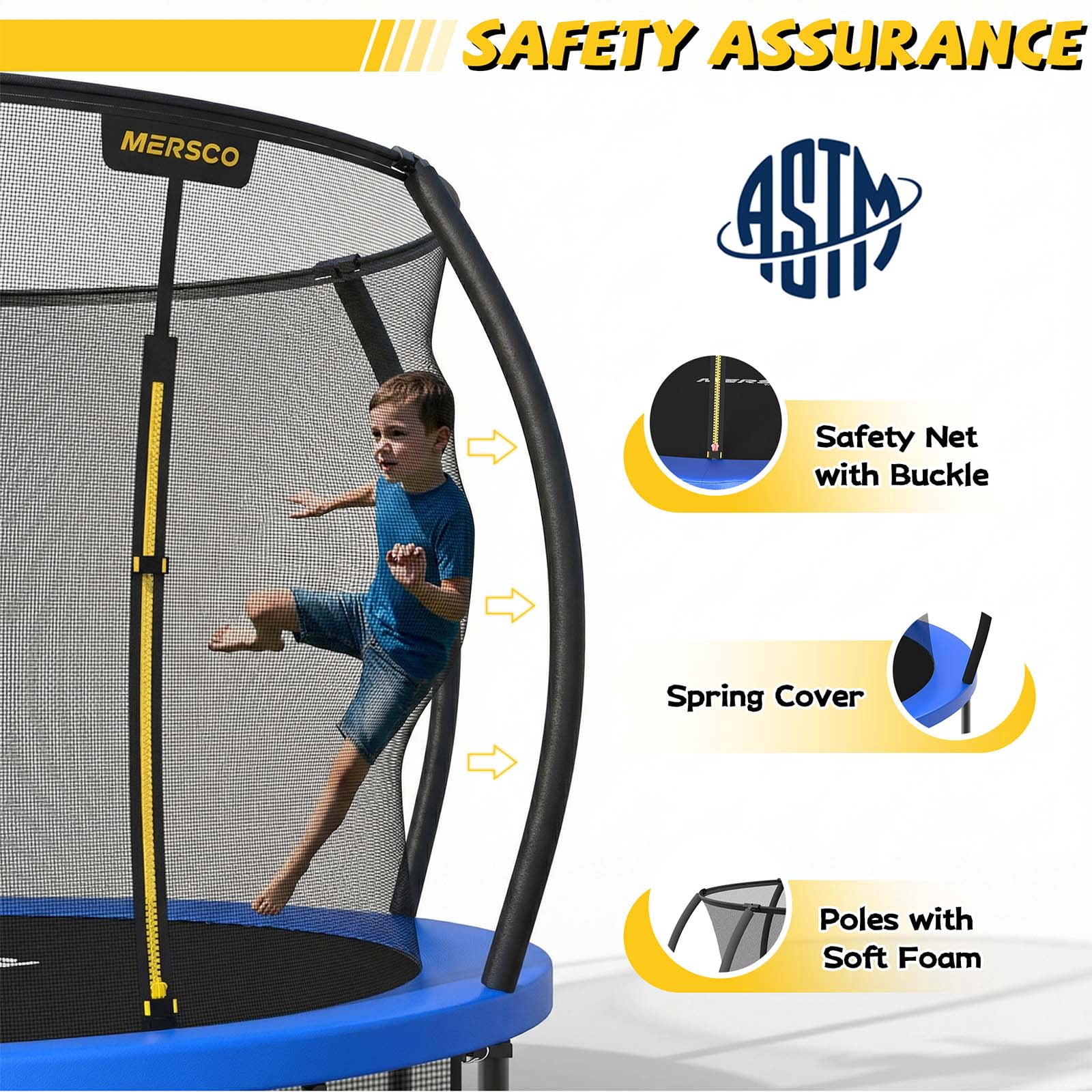 Mersco 10FT/12FT/14FT/15FT/16FT Pumpkin Trampoline for Kids ,Blue Outdoor Jumping Trampoline with Enclosure Net, Basketball Hoop, Ladder, Storage Bag,Home Trampoline SPACE for Birthday Gifts