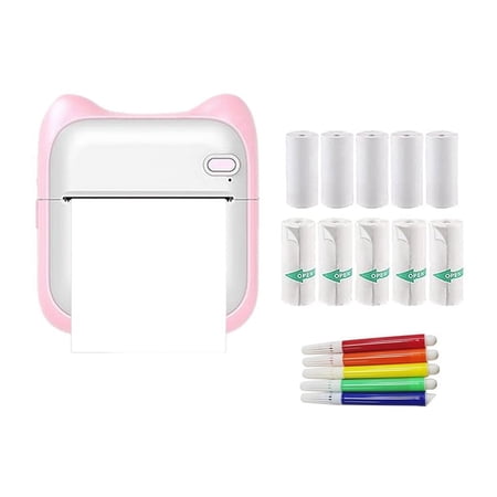 TOP! Mini Printer Sticker Maker, Portable Thermal Printer, Inkless with 10 Roll Paper and 5 Color Pens