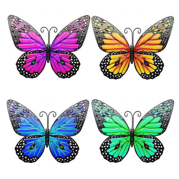 Metal Butterfly Wall Decor - 4 Pack Lifelike Butterflies Wall Art Sculpture Hanging Decorations for Indoor or Outdoor, Yard Patio Fence Garden Decorations