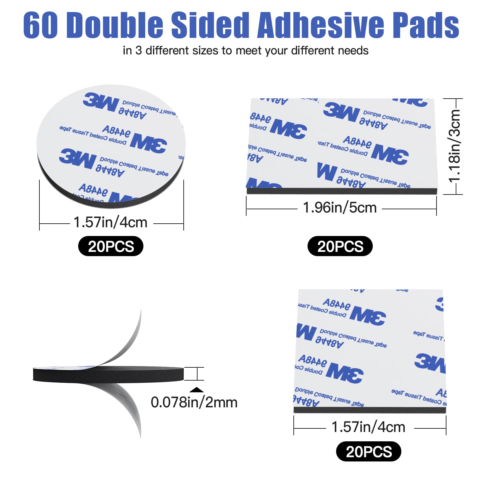 20pcs 3M EVA Foam Double Sided Adhesive Tape Pad Mounting Tape Round 35mm  Black