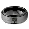 thumbnail image 2 of Tungsten Football Player Band Ring 8mm Men Women Comfort Fit Black Step Bevel Edge Brushed Gray Polished, 2 of 4