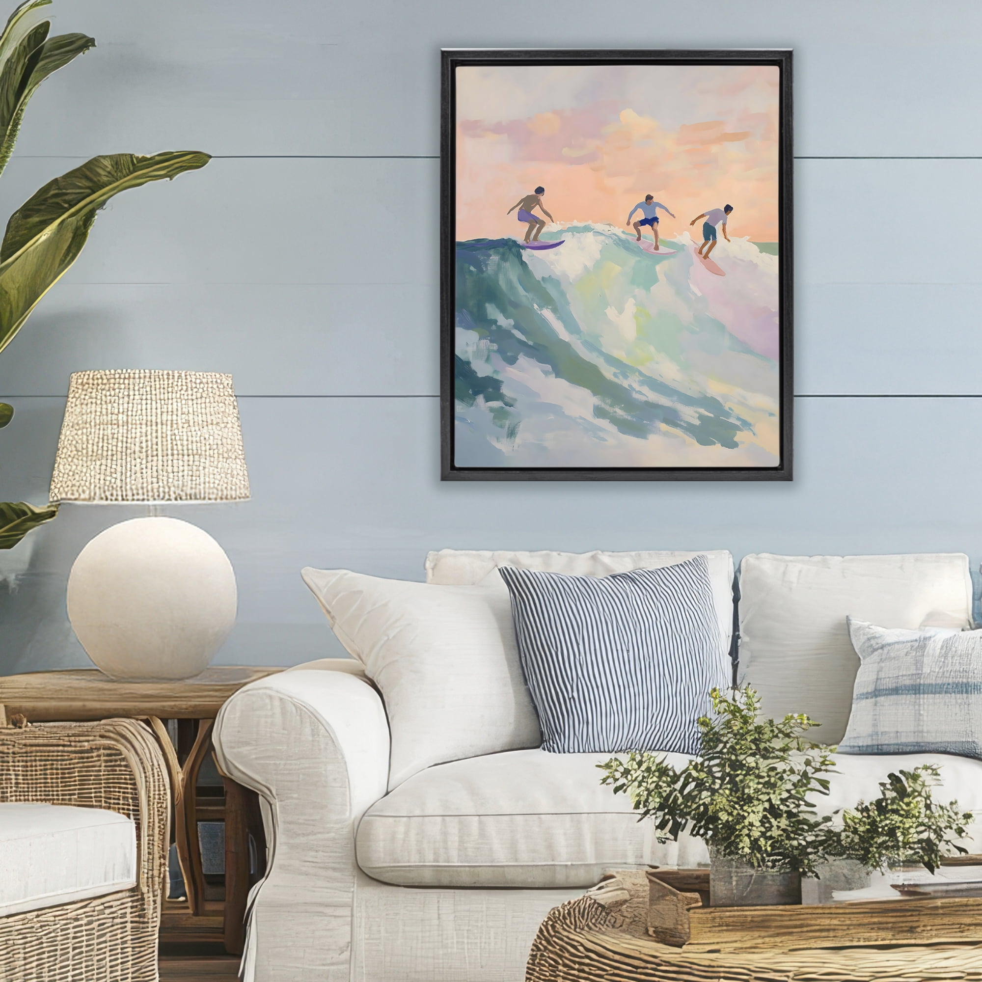 Stupell Industries Group of Surfers at Sunset Black Framed Floater Canvas Wall Art, design by The Prints Vibe