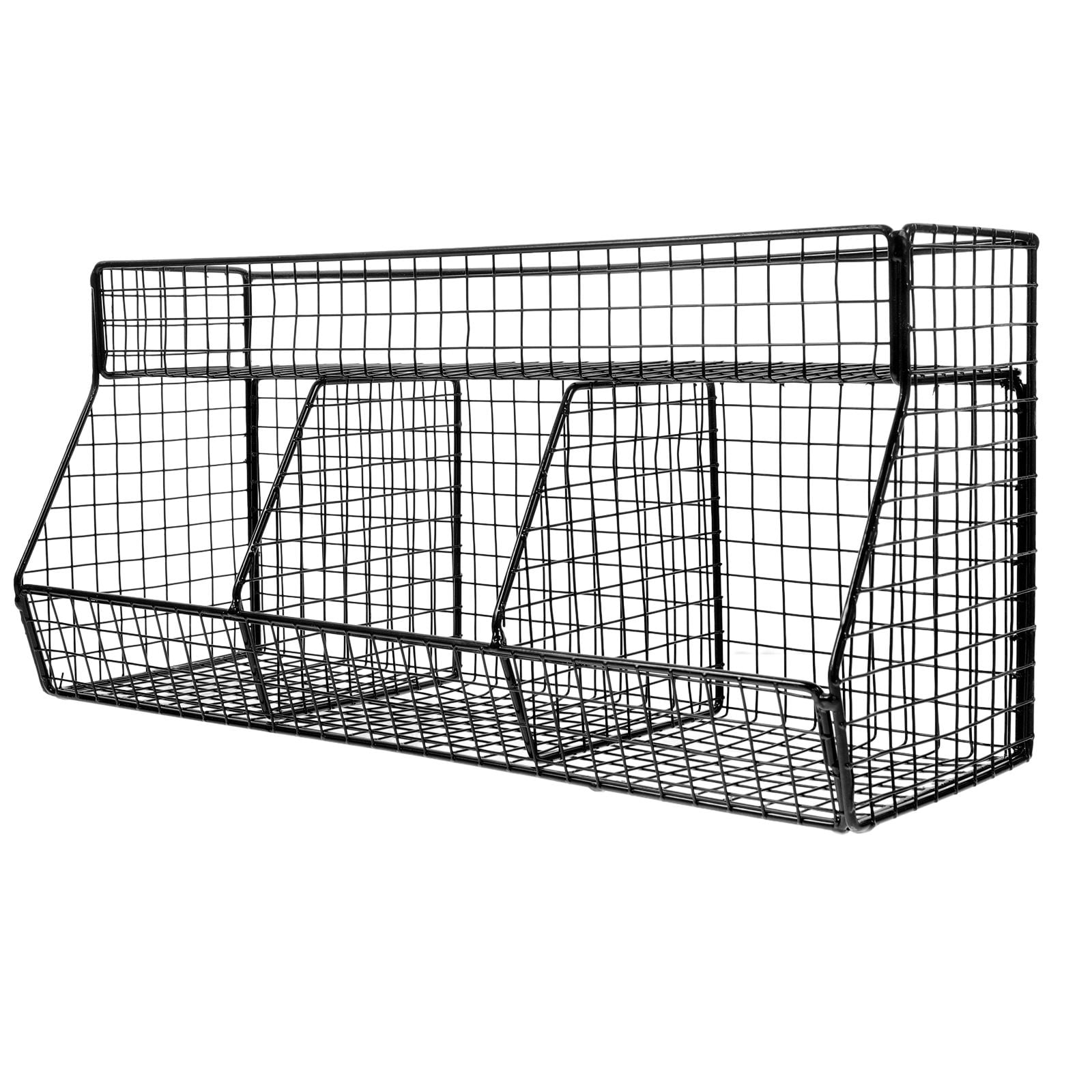 Clispeed Black Stainless Steel Kitchen Wall Basket Organizer for Space Saving and Efficient Storage