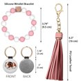 thumbnail image 2 of WIRESTER Set of 2pcs American Guinea Pig & Rex Guinea Pig Rose Quartz/White Silicone Beaded Bracelet Keychain With Tassel & Round Glitter Silver Key Ring Car Key Chain Wristlet For Women Girls, 2 of 5