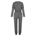 thumbnail image 4 of 2 Piece Sweatsuits Long Sleeve Lounge Sets Womens Button Up V Neck Top and Joggers Pant Fall Outfits, Dark Gray XL, 4 of 5
