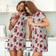 thumbnail image 4 of Easygdp Leaves And Anemone Flowers In Red Grey Camisón de manga corta para mujer, informal, estampado, 4 of 6