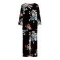 thumbnail image 4 of XFLWAM Women's Sleepwear Capri Pajama Sets Long Sleeve Two-Piece Pjs Crew Neck Lounge Sets Tops & Capri Pants with Pockets, 4 of 5