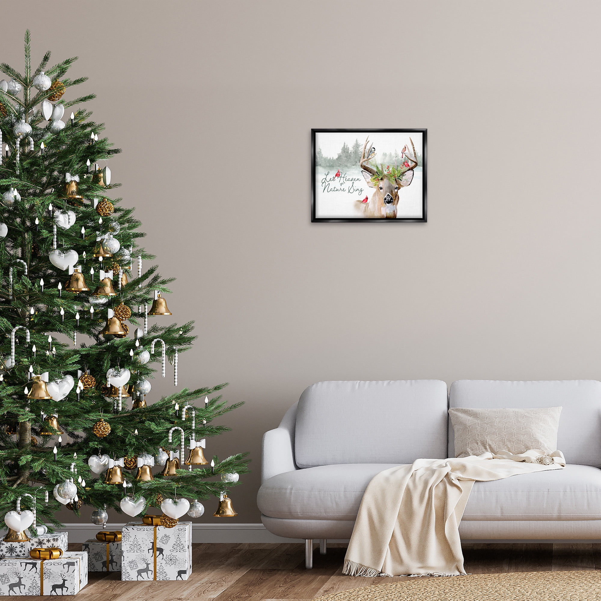 Stupell Industries Motivational Winter Reindeer Animals & Insects Painting Black Floater Framed Canvas Art Print Wall Art, 21 x 17