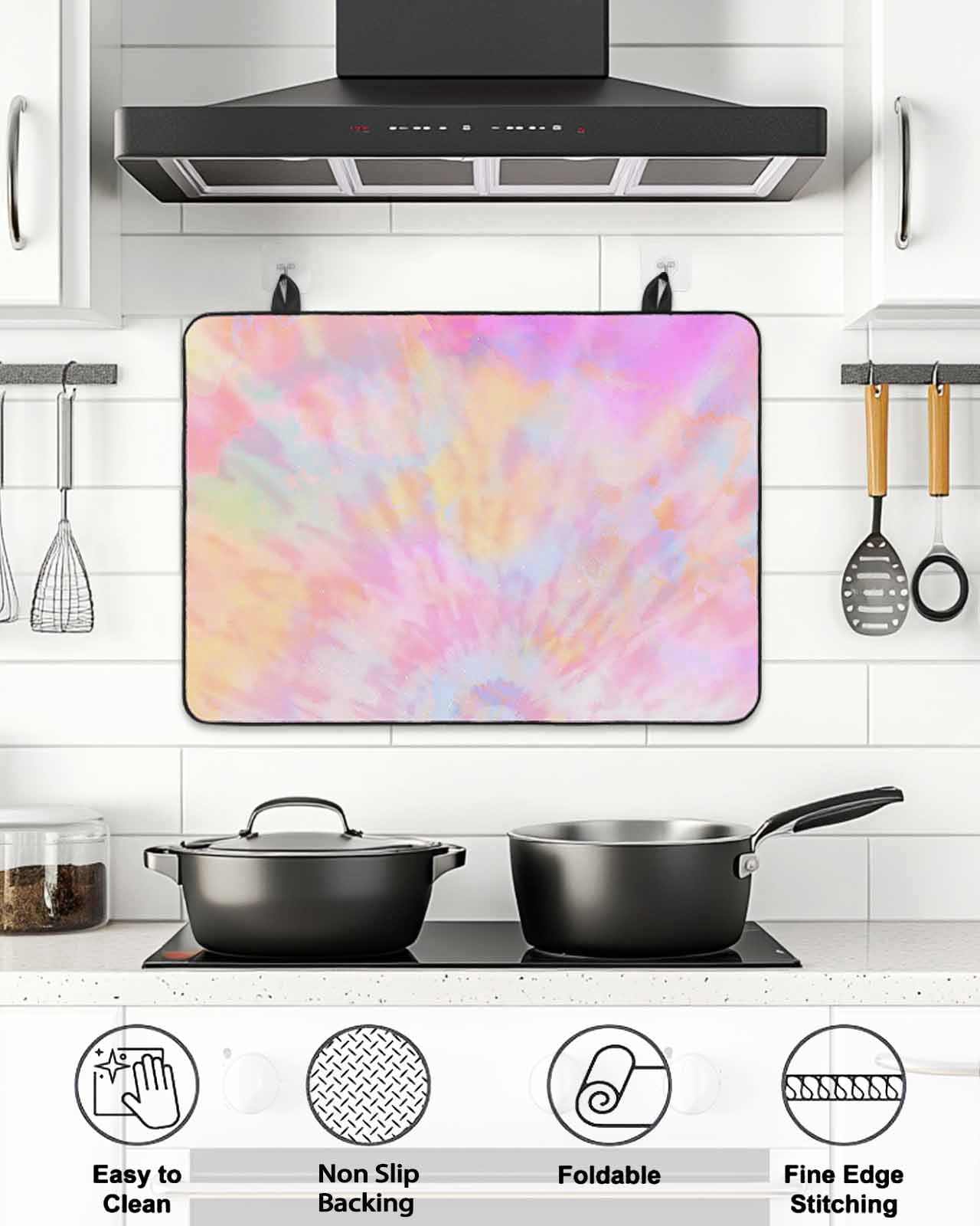 Stove Top Covers for Electric Stove, Rainbow Color Glass Stovetop Cover Protector, Fantasy Colorful Ombre Swirl Induction Cooktop Protector Oven Mat for Kitchen Countertop 24"x21"