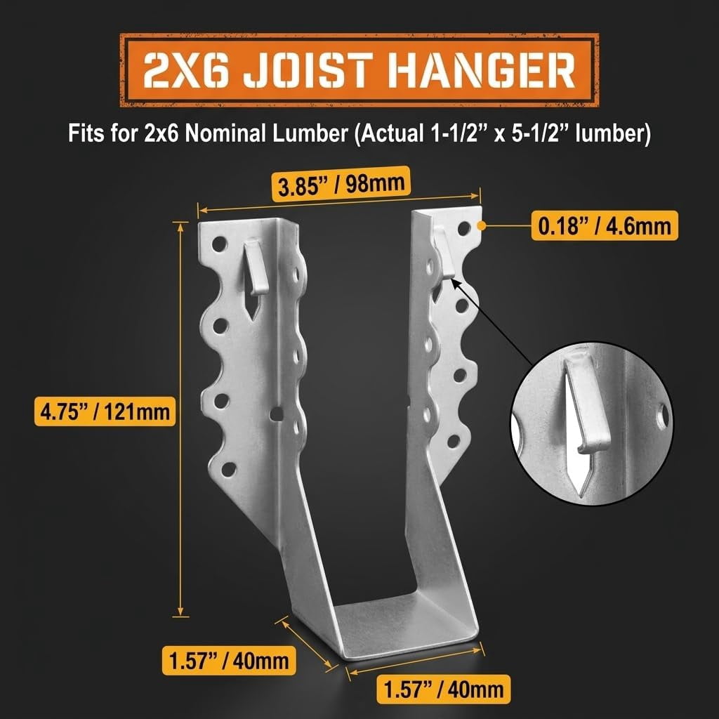 [25 packs] 26 beam brackets, 18-gauge galvanized surface mounted beam brackets, wooden hurricane tie-down straps, beam ties