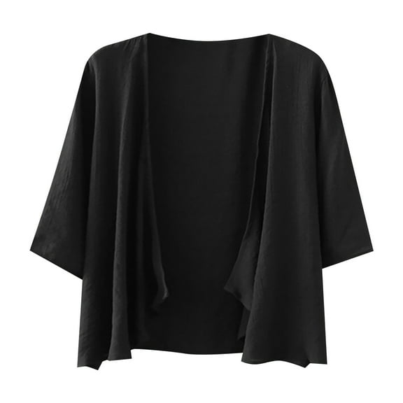 BODOAO Women's Summer Cardigan for Women Lightweight Plus Size 3/4 Sleeve Bolero Shrug Women Beach Casual Half Sleeve Cardigans Black L