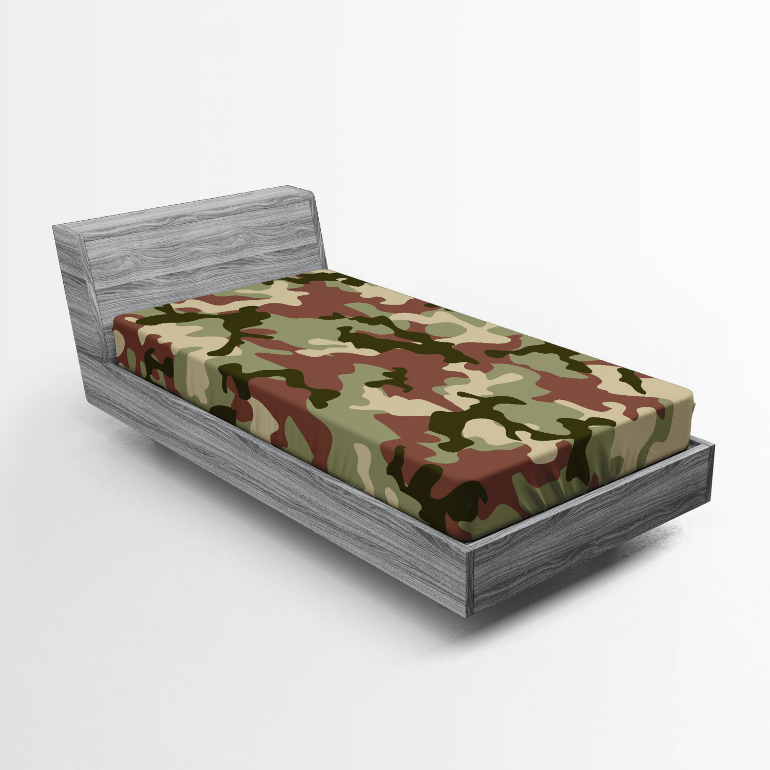 Camo Fitted Sheet, Illustrated Green Camouflage in Forest Colors Hunter