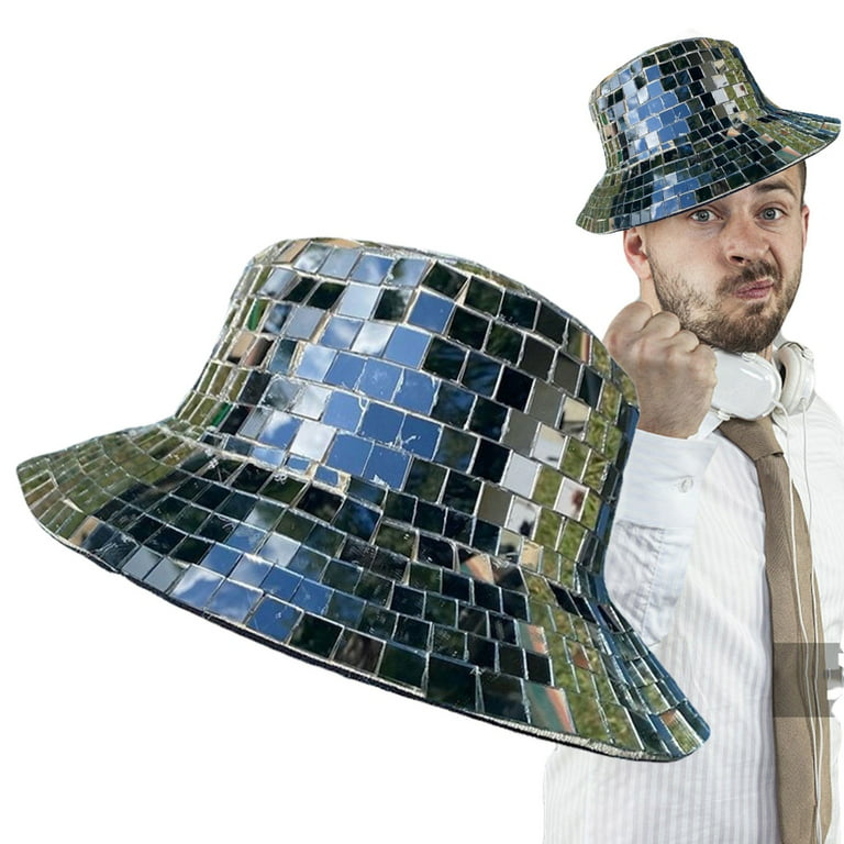 Viegine Glitter Mirror Disco Bucket Hat Disco Ball Hats for DJ Sequins Bucket Hat, Women's, Size: One size, Silver