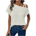 thumbnail image 1 of Dealovy Summer Tops for Women Cold 1 Shoulder Short Sleeve Textured Loose Solid Color Casual Tunic Shirts, 1 of 7