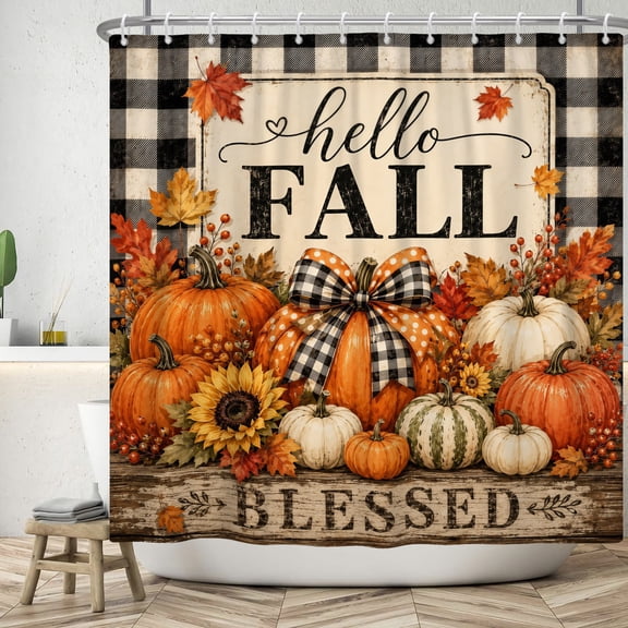 MIZHONA Fall Pumpkins Shower Curtain Autumn Thanksgiving Fabric Bathroom Curtains Decor with Hooks 72x72 in