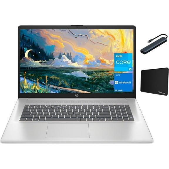 HP 17.3" HD (1600 x 900) Laptop, Intel Core i3-N305, 16GB Memory, 256GB SSD, Copilot AI, Intel UHD Graphics, Fast Charge, Windows 11 Home, Natural Silver with Tigology Accessories