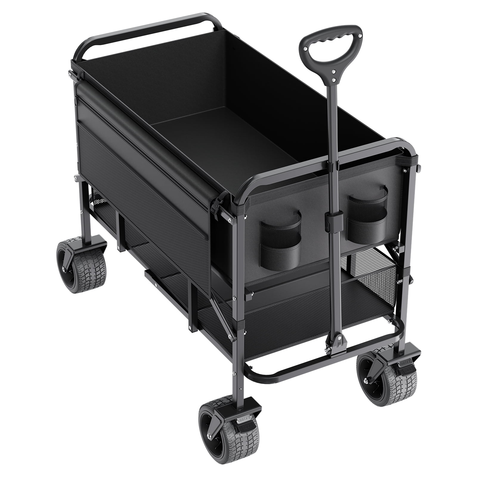 VEVOR Double Decker Wagon Collapsible, 400L Heavy Duty Folding Wagon Cart, Extended Long Garden Cart with All-Terrain Wheels, Support Up to 450lbs, Outdoor Utility Wagon for Camping, Sports