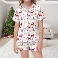 thumbnail image 2 of GDREDA Pyjamas pour Filles Ensemble de Pyjama de Noël à Imprimé Classique Col Boutonné Manches Courtes et Shorts (Violet Foncé, 2-3 Ans), 2 of 6