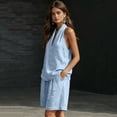 thumbnail image 6 of Women Linen Sets 2 Piece Outfits, Minimalist Halter Neck Top and High Waisted Wide Leg Short Pants Travel Matching Set, 6 of 6