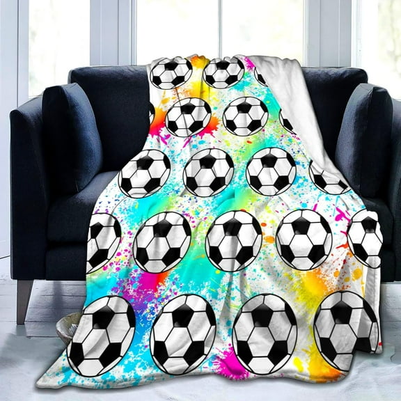 Super Soft Soccer Blanket Throw Soccer Ball Blankets Lightweight Flannel Warm Cozy Football Blanket Gifts for Sport Fans Kids Adults 50"X40"