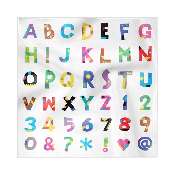 Alphabet Decorative Napkins Set of 4, Cheery Look Educational Content in Happy Colors Print, Silky Satin Fabric for Brunch Dinner Party, 12", White Multicolor, by Ambesonne