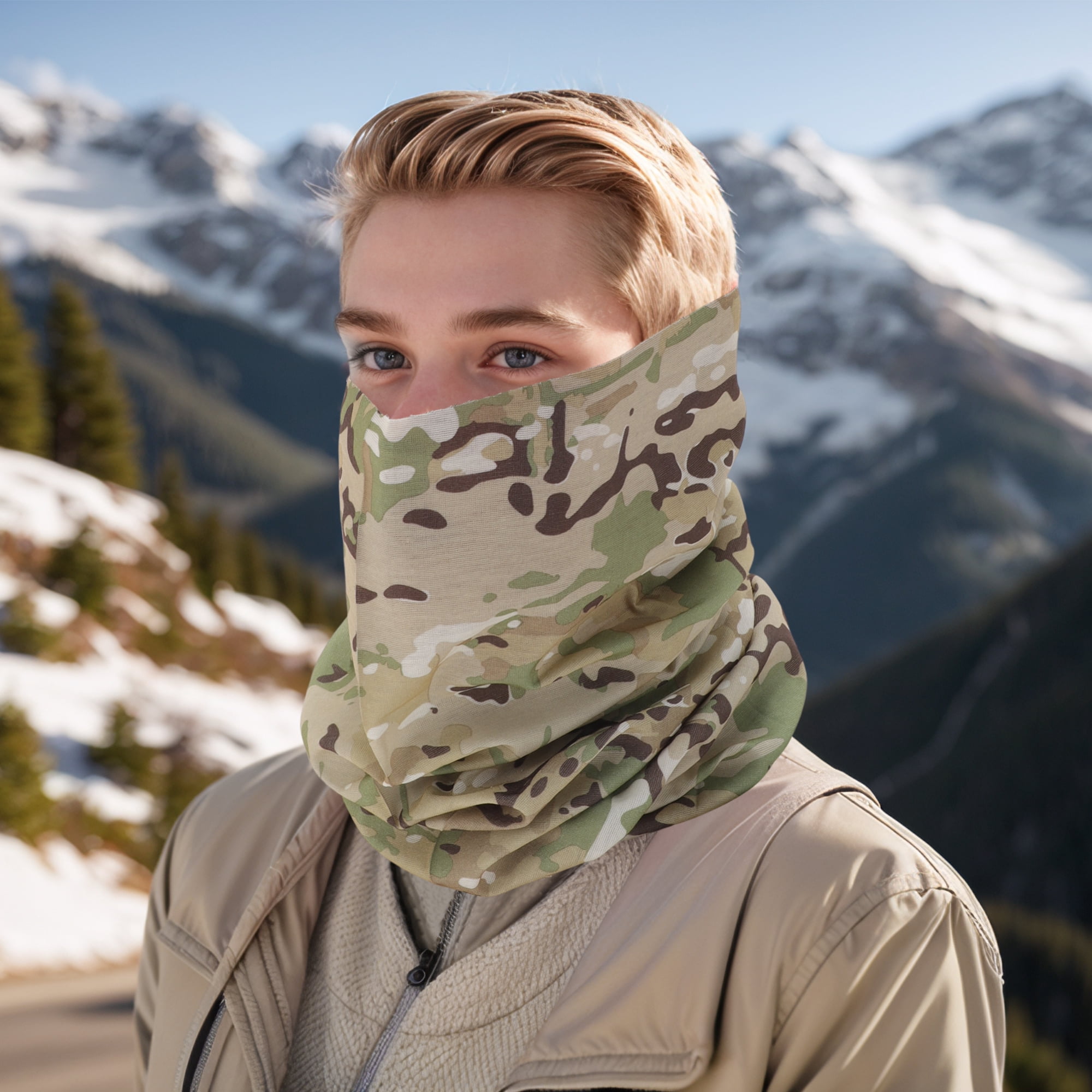 Unique Bargains Windproof Face Scarf Mask 1 Pc Brown, Green