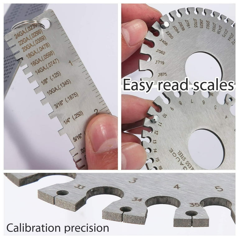 2PCS Sheet Metal Gauge Thickness Gage Wire Gauge Measuring Tool Stainless Steel