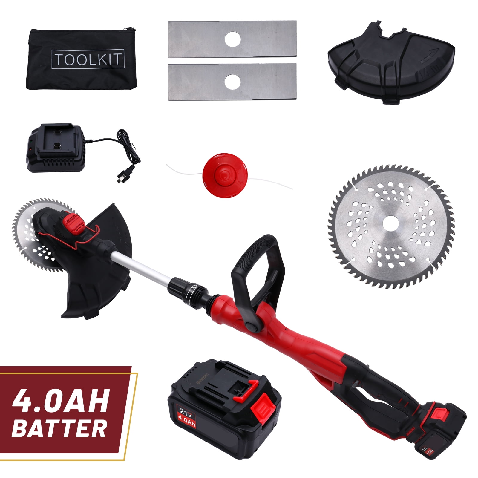 CATGOOD Cordless Electric Weed Trimmer,20V 4.0Ah Battery Powered String Trimmer,Silent Brushless Motor Grass Trimmer and Powerful Weed Wacker for Garden/Yard Trimming Tool,1 Charger Black