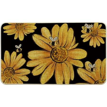 

Sunflower Bees Summer Kitchen Mats Set of 2 Seasonal Spring Holiday Home Decor Low-Profile Kitchen Rugs for - 17x29 and 17x47 Inch