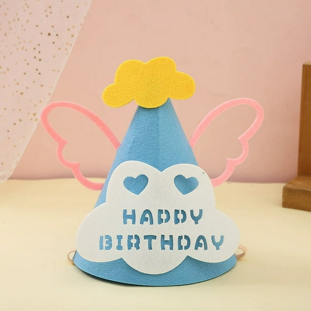 Sombrero de cumpleaños – tela nube de peluche Pentagram, azul ajustable, rosa y azul cielo, decoración reutilizable para adultos, gorra festiva de cono, 12x16,5 cm, pack de 1