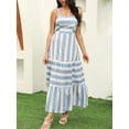 thumbnail image 7 of Women's Flattering Blue White Striped Cami Dress Tiered Ruffle Square Neck Sleeveless Brunch Beach Casual Summer Maxi Dress, 7 of 7