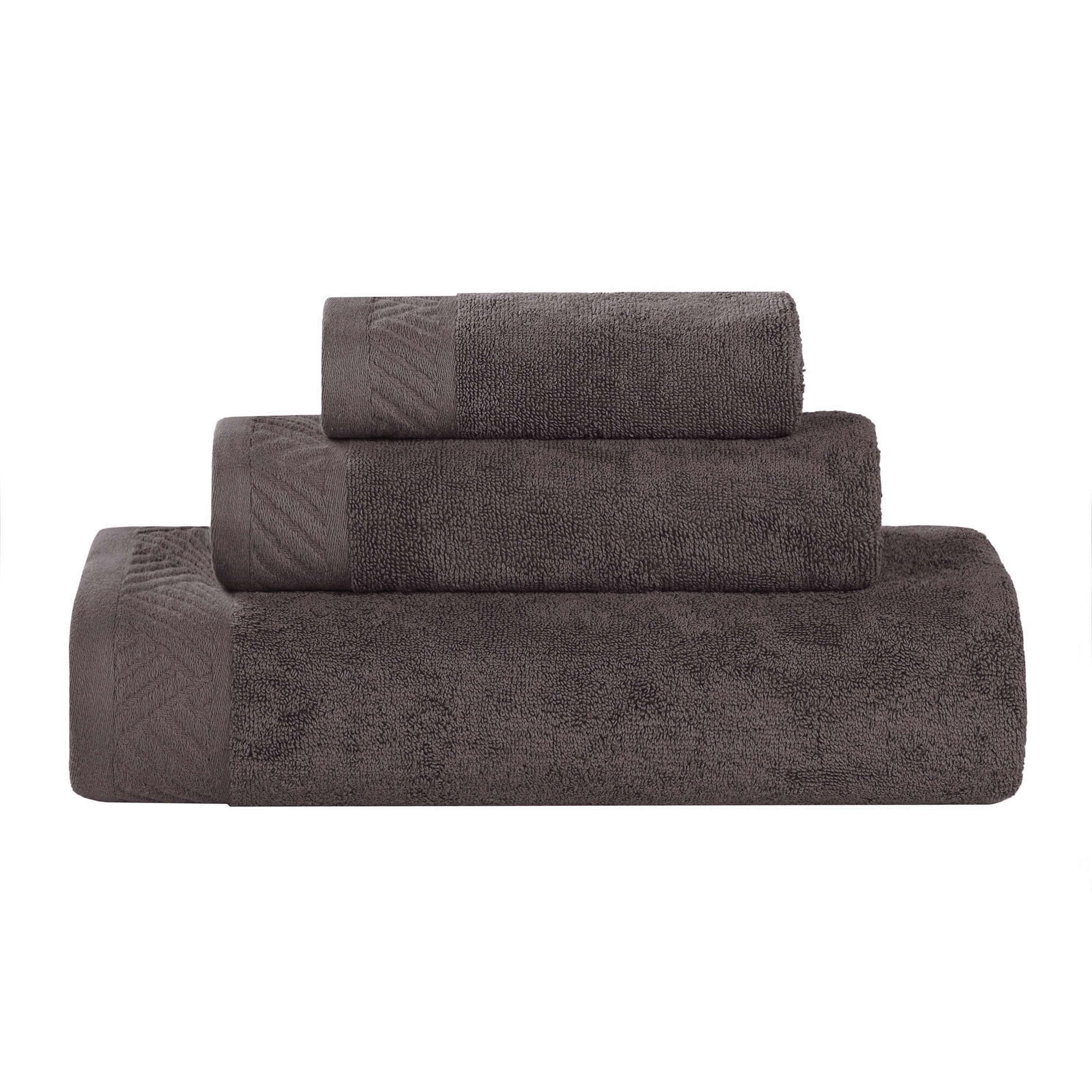 Superior Basketweave Egyptian Cotton Solid 3 Piece Towel Set, Grey