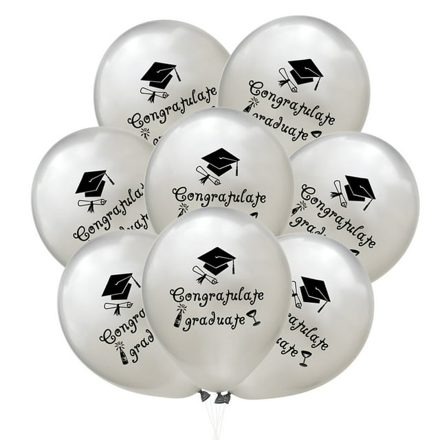 EeaseCA 20 Pcs 12 Inch Party Balloons Congratulate Graduate Letter Ballons Inflatable Balloons for Graduation Party Decoration (Silver)