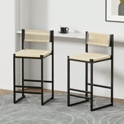 SYNGAR Bar Stools with Back Sets of 2, Woven Bar Chair with Metal Legs, Counter Height Bar Stools, Bar Chairs for Kitchen Bars Restaurants, Tufted Barstools Set, Creamy White