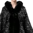 thumbnail image 4 of Puyaiuu Women Winter Fleece Lined Sequin Cape Shawl Faux Fur Trim Warm Cloak Outerwear Wrap Cardigan Silver Free Size Gift, 4 of 8