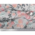 thumbnail image 2 of Soimoi Gray Silk Fabric Leaves & Peach Floral Watercolor Print Fabric by Yard 42 Inch Wide, 2 of 3