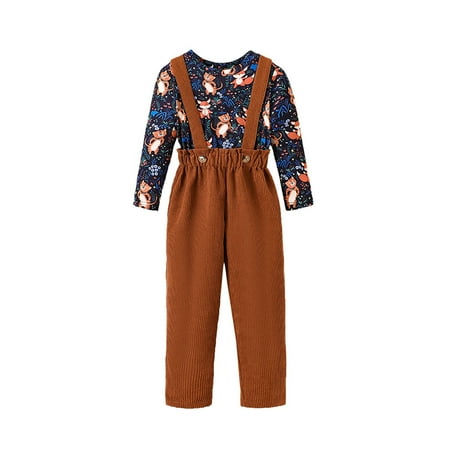 

Rovga Toddler Girls Long Sleeve Cartoon Printed Tops Solid Color Overall Pants 2PCS Child Outfits Clothes Set For Children Stylish Baby Dailywear