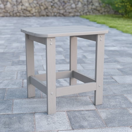 Flash Furniture Charlestown All-Weather Poly Resin Wood Adirondack Side Table in Gray