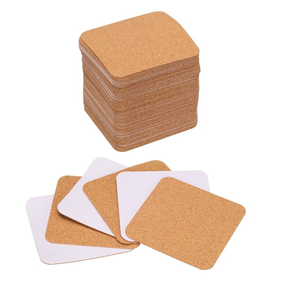 80pcs Self Adhesive Cork Coasters 3.1"x 3.1"x 0.04" Cork Mats Cork Backing Sheets, Square Rounded Corner