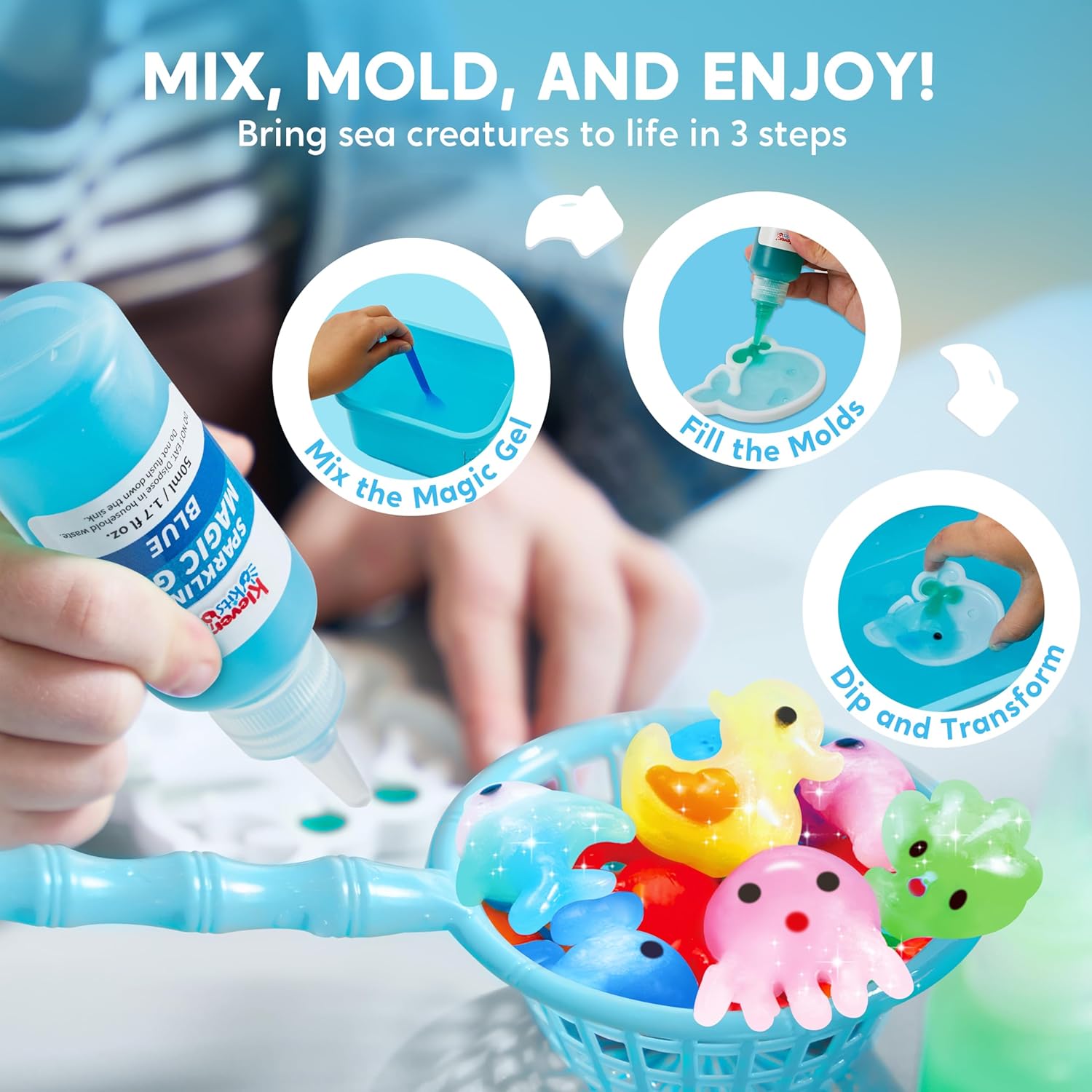 Kit de Juguete Mágico de Agua Joyfy, Juguete de Hada Acuática con 10 Geles Mágicos, 12 Moldes de Criaturas Marinas, Manualidad Creativa DIY, Regalo de Navidad y Cumpleaños para Niños de 3+ 2