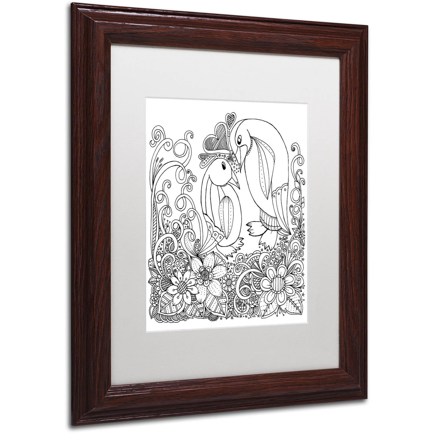 Trademark Fine Art "Penguins" Canvas Art by KCDoodleArt White Matte, Wood Frame