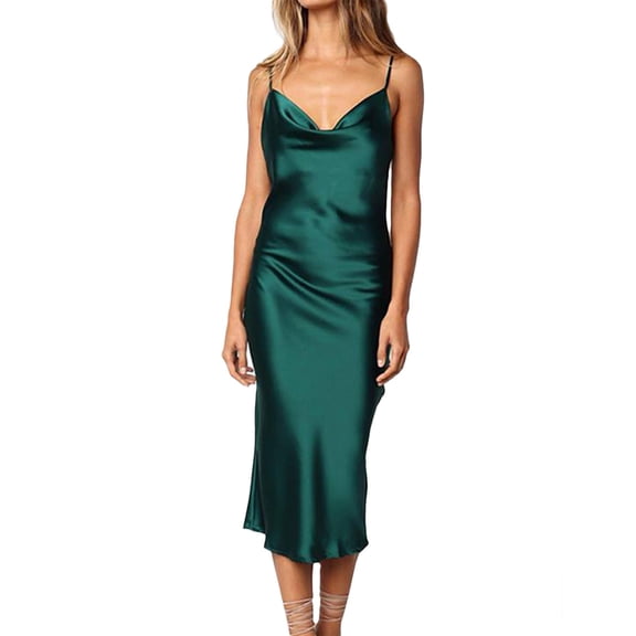 XXXITICAT Women's Sleeveless Spaghetti Strap Satin Dress Cocktail Beach Evening Party(GR2,S)
