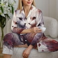 thumbnail image 6 of Yiaed White Red Cat Couple Print Pajamas Women's Long Sleeve Sleepwear Soft Button Down Loungewear Pjs Lounge Set Nightwear Womens Pajama Pants-Small, 6 of 7
