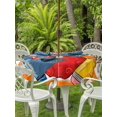 thumbnail image 3 of Outdoor Tablecloth with Umbrella Hole for Patio/Picnic/Party/Camping, Children's Day Waterproof Table Cloth Round Cover Washable, Cartoon Pencil Watercolor Orange Striped (Dia 54"), 3 of 8